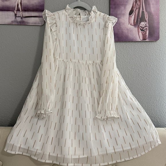 Janie and jack girls dress size 7 white gold accent gently used - Picture 4 of 7